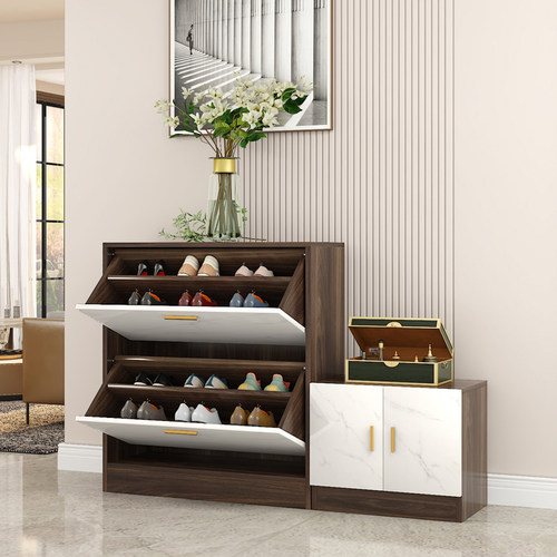 实木入户鞋柜家用门口一体玄关柜翻转斗柜窄现代简约小户型斜插式