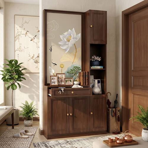 实木新中式玄关屏风柜成品玄关柜