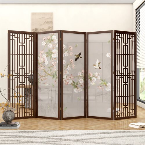 高档实木屏风隔断雕花客厅简约现代入户玄关中式办公室茶折叠移动
