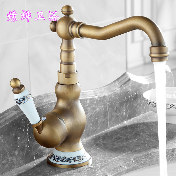 全铜仿古水槽龙头仿古厨房洗菜盆龙头 冷热 旋转 欧式 青花瓷包邮