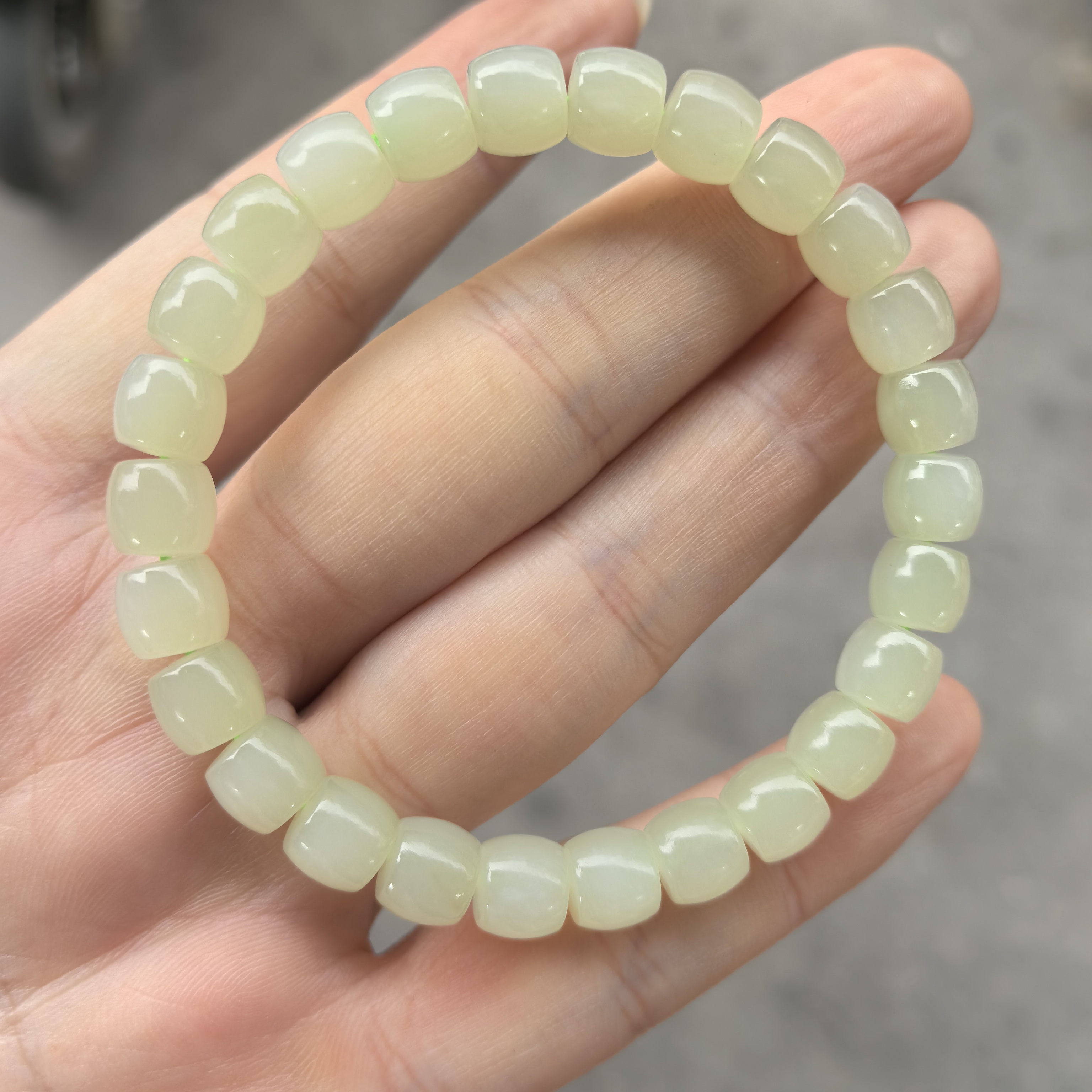 新疆和田玉青白玉桶珠手串老形珠手链女款天然玉石单圈手串