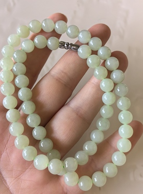 天然和田玉项链青玉石珠子佛珠玉石圆珠女气质新款冰晴水项链国风