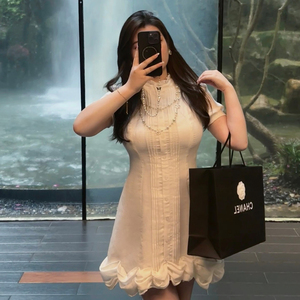 MB大码女装【艺术生画展】复古收腰双层花边连衣裙高级感衬衫短裙