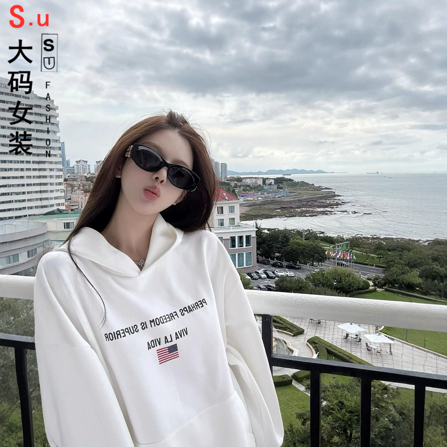 大码连帽卫衣女秋冬2026oversize美式宽松重磅加绒情侣装帽衫外套