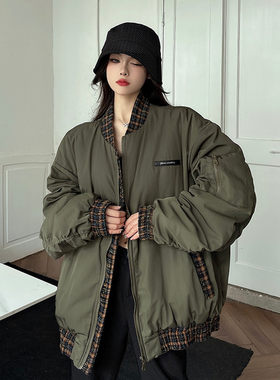 大码军绿色飞行员夹克女美式风街头棒球服vibe高街潮牌情侣装外套