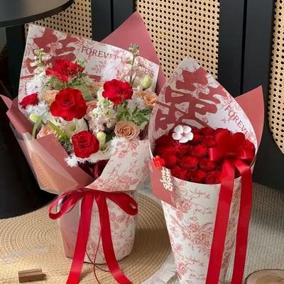 新款喜庆花束喜字包装纸