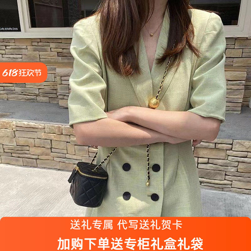香港小香风盒子包口红包金球菱格链条包2025新款真皮小方包女斜挎