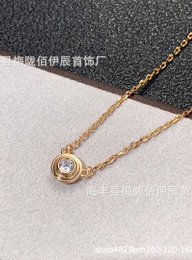 卡家高版本一颗钻项链女款镀18K金单钻小圆饼项链飞碟锁骨链代发