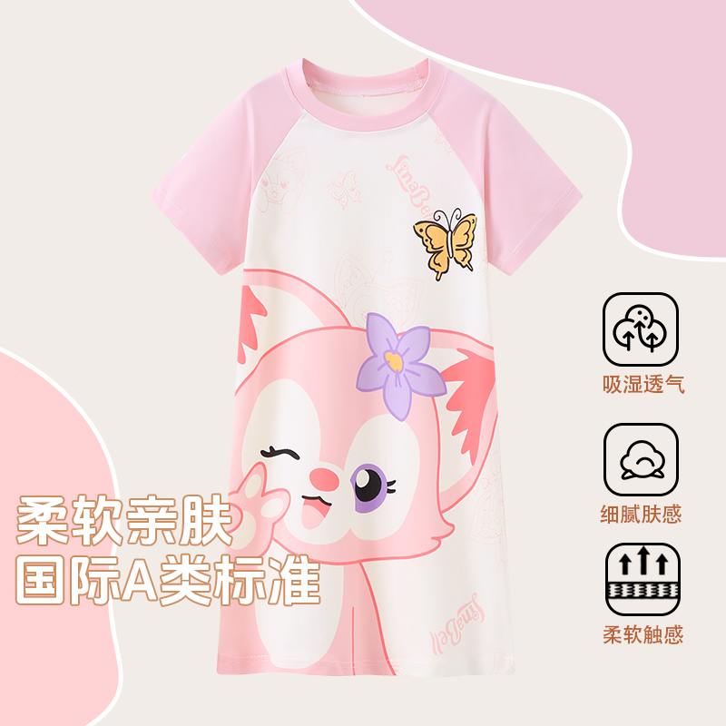 纯棉儿童睡衣薄款套装夏季女童睡裙短袖中长款套装卡通家居服夏天
