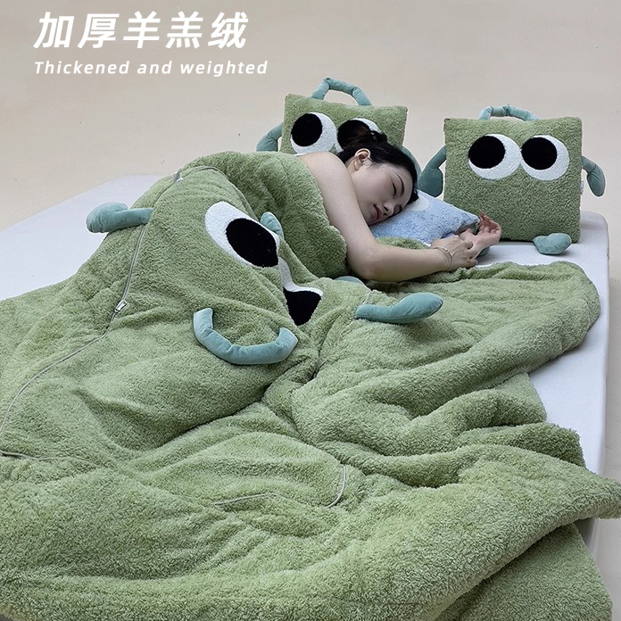 羊羔绒抱枕被子两用加厚毯午睡办公室枕头被汽车载靠枕折叠二合一