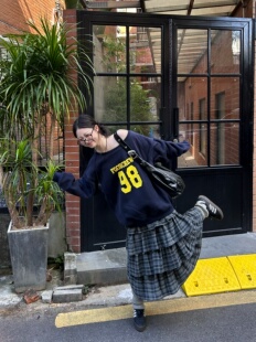 FGOB美式复古数字球衣宽松简约百搭休闲显瘦潮斜肩领套头卫衣上衣