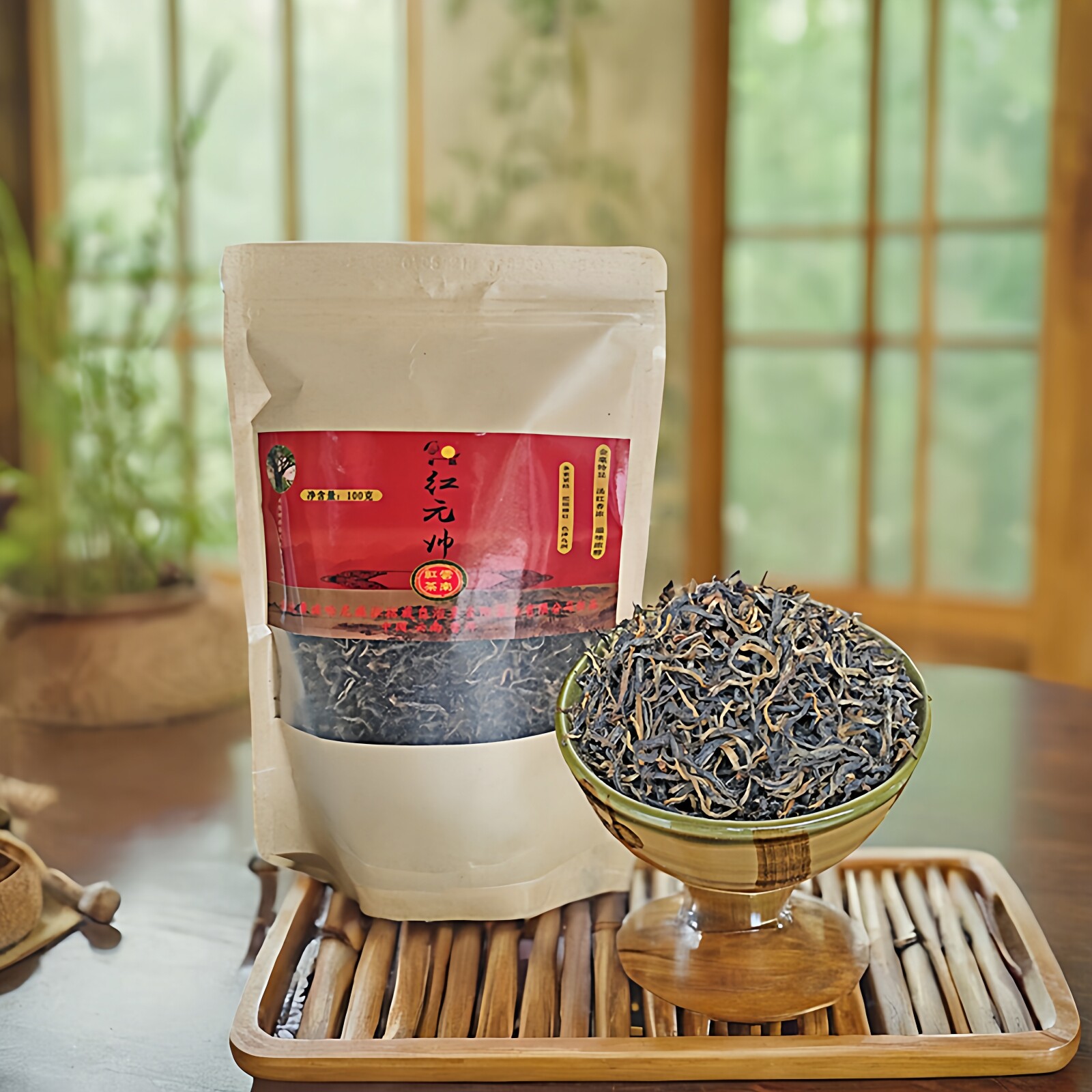 红茶云南普洱小包装大叶种滇红茶袋装花蜜浓香型100g苦聪红元帅茶