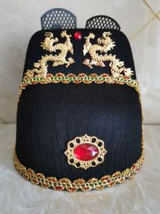 大汉朝唐龙帽天子帽演出配饰平顶冠演出帽冕旒冠汉代发光皇帝帽子