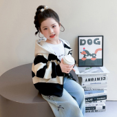 女童春秋拉链条纹外套2026新款 儿童女宝宝洋气可爱小怪兽连帽上衣