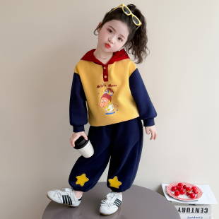 女童春秋季运动套装2026新款女宝宝连帽卫衣春款儿童超好看两件套