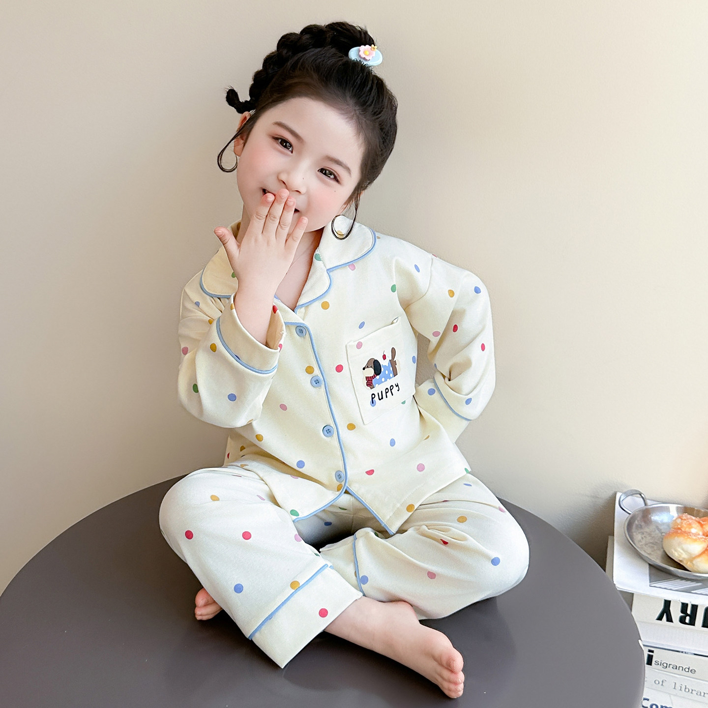 女童睡衣春秋新款纯棉长袖洋气公主女宝宝家居服儿童舒适开衫套装