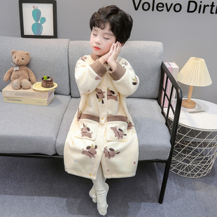 男童法兰绒睡袍秋冬款男孩宝宝雪粒绒加厚吸水浴袍儿童可爱家居服