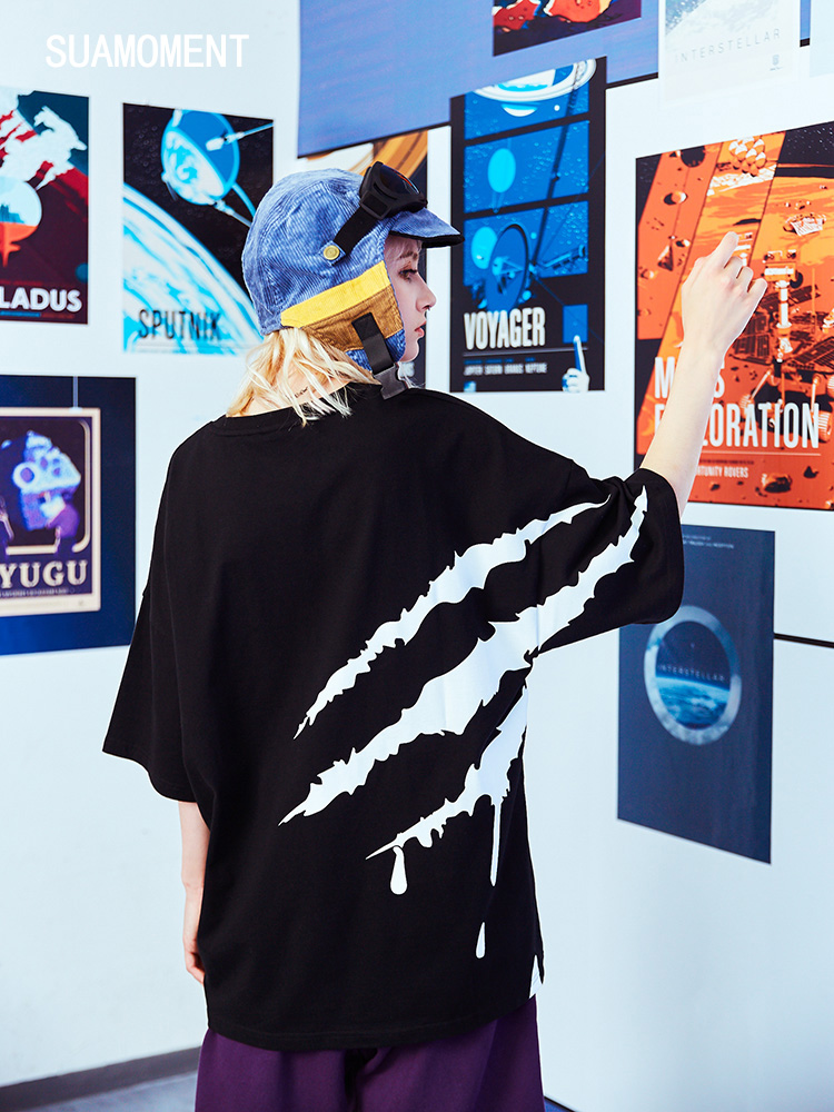 抖音抖抖血爪痕抓国短袖袖恤