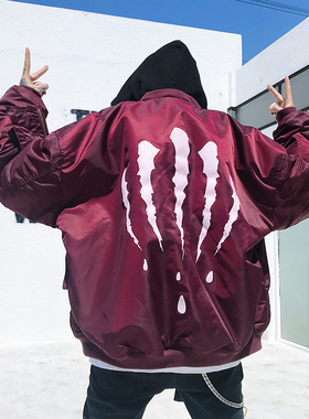 SuaMoment三代血爪抓痕双面穿宽松ma-1飞行员连帽夹克棉服外套