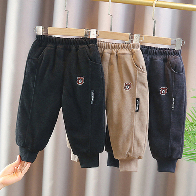 男童加绒裤子夹棉三层加厚棉裤