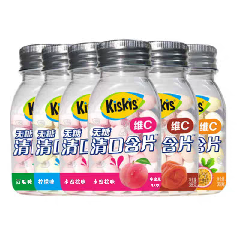 临期特价kiskis酷滋维C含片38g清口含片柠檬味话梅味水蜜桃味糖果