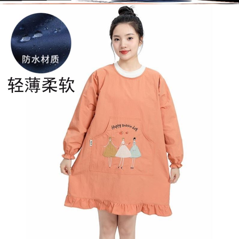 不粘毛的长袖羽绒服罩衣女高颜值围裙