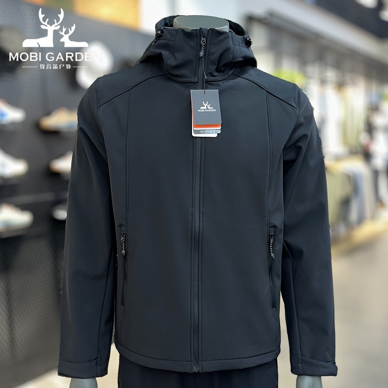 牧高笛2025男士连帽加绒软壳衣