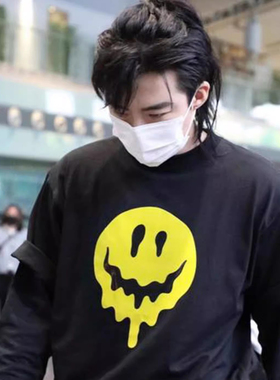 刘宇宁同款黑色纯棉宽松印花短袖t恤夏女打底衫圆领周边衣服潮