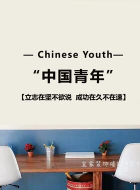 中国青年说 励志正能量文字墙贴纸书房平面装饰字贴 卧室镜子贴纸