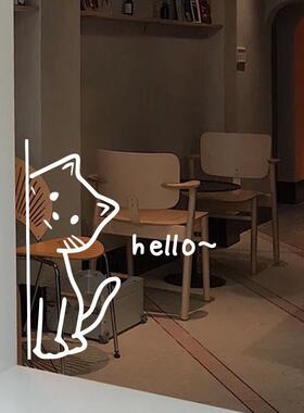 车载好物hello可爱小猫咪防撞玻璃门贴纸 厨房移门贴咖啡店橱窗花