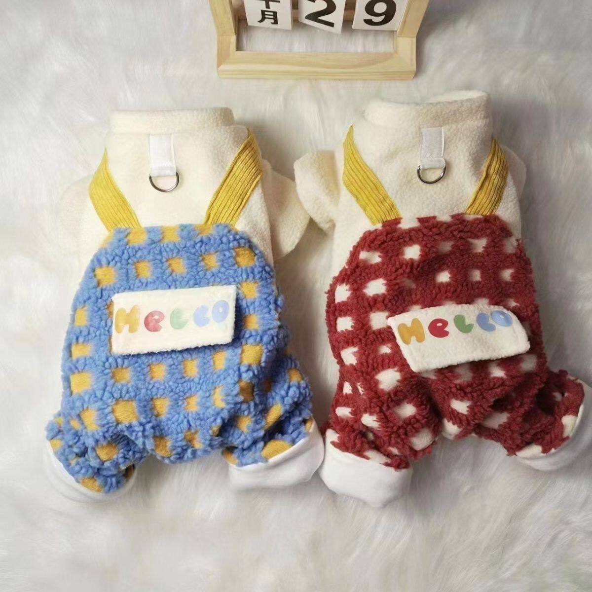 狗狗衣服秋冬款网红宠物衣服秋冬款韩系格子四脚背带裤