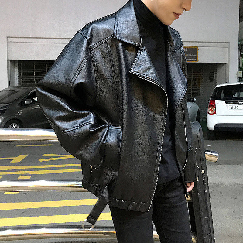 机车皮衣外套男春秋潮流帅气韩版宽松休闲港风青少年上衣皮夹克男