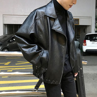 机车皮衣外套男春秋潮流帅气韩版宽松休闲港风青少年上衣皮夹克男