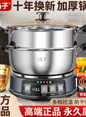 扬子新品电炒锅不锈钢家用蒸煮炒炖一体式多功能大容量电热锅电锅