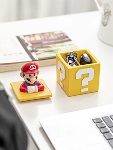 超级玛丽首饰盒卡通桌面摆件马里奥问号罐戒指项链钥匙收纳盒可爱