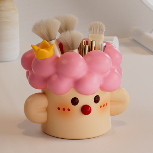 可爱化妆刷收纳筒萌笔筒摆件高颜值置物化妆品口红桌面整理收纳盒