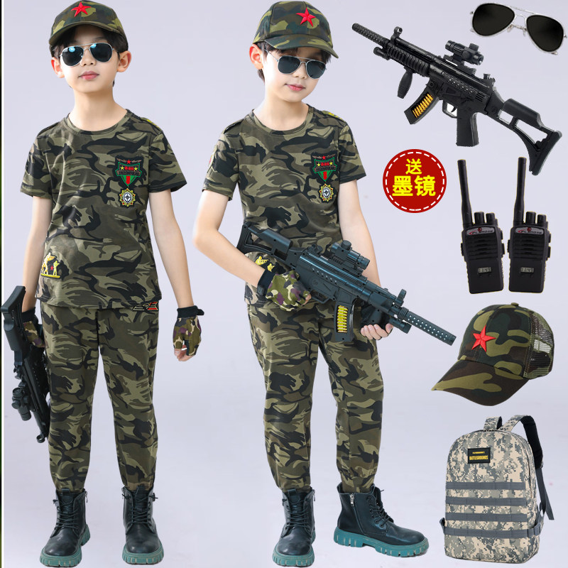 六一儿童夏季迷彩服套装男童纯棉军装警服小学生特种兵当兵战狼服