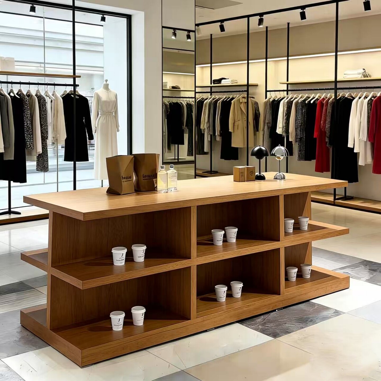 服装店中岛桌展示台边柜储物柜烤漆装饰柜摆件展台陈列展示桌定制