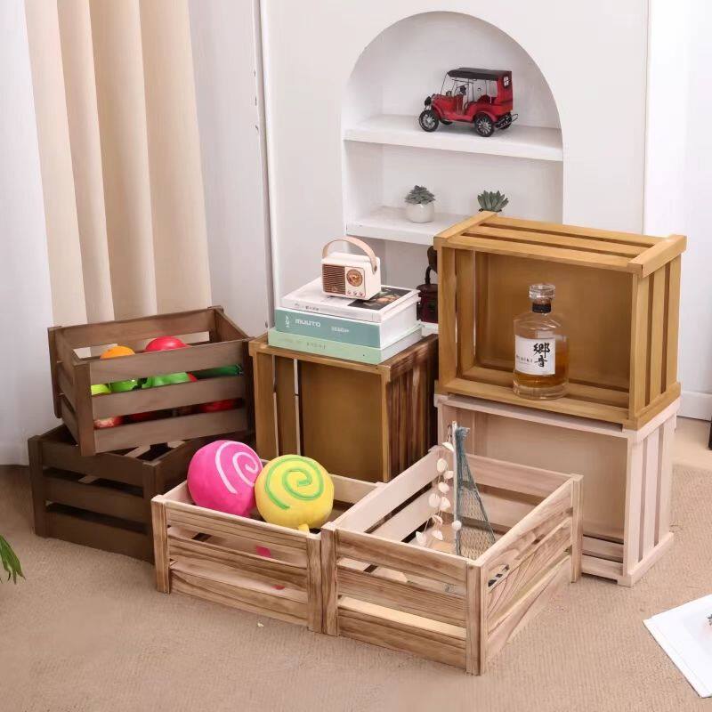 复古木箱木框箱展示道具收纳箱木条箱超市陈列装饰实木储物箱木筐