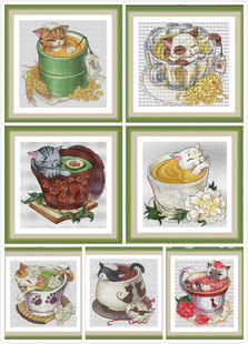 刘年锦绣 正品DMC线R线十字绣自配套件 非印花 花茶猫咪