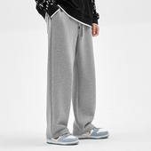 加绒垂感纯棉直筒休闲裤 运动裤 灰色卫裤 阔腿宽松大码 子 男生春秋季