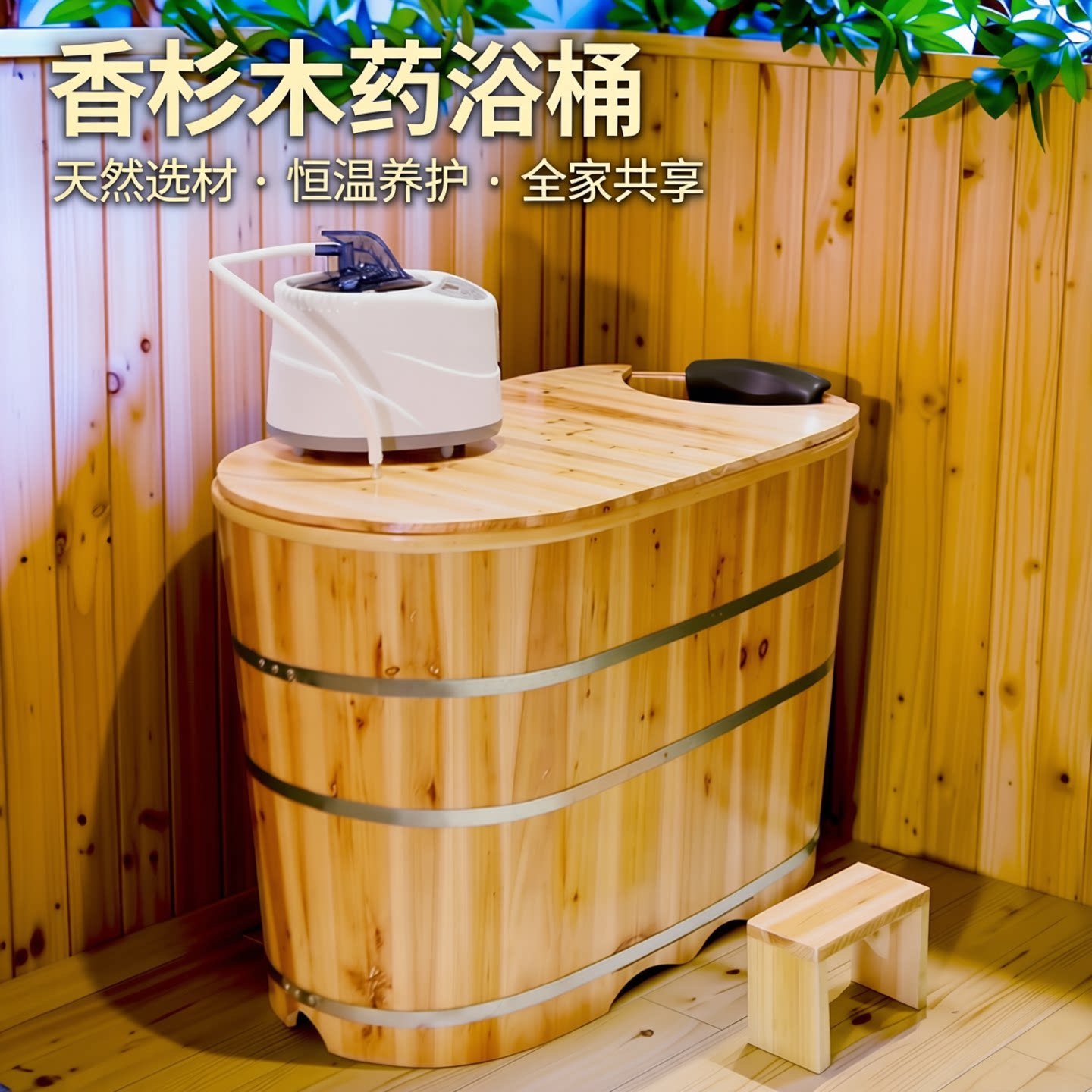 香杉木成人泡澡木桶洗澡木盆汗蒸桶熏蒸木桶木质药浴缸沐浴桶带盖