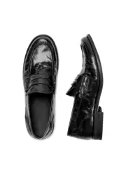 Pleated Wrinkled-Toe Loafers Washed Distressed Round-Toe Dress Shoes Men Slip-On Casual Derby Comfort Commuter Driving Shoes