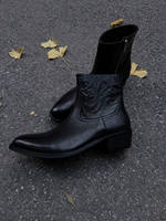 Chelsea boots, men's thick-heeled, height-increased, pointed-toe, stylish, carved wizard boots, side-zipped Martin boots, commuter high-top leather shoes thumbnail 7