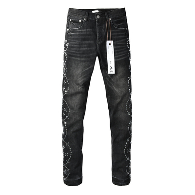 PUR JEANS 美式潮牌新款深灰色水洗做旧烫钻牛仔裤男修身小脚裤子