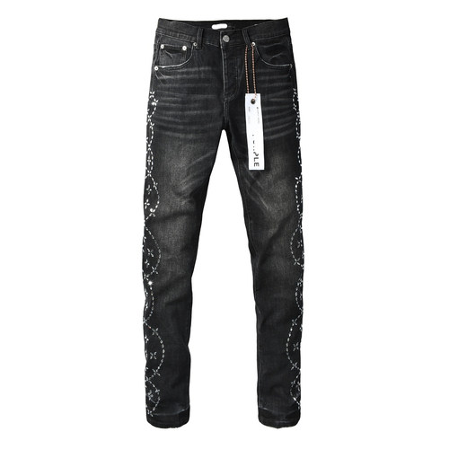 PUR JEANS 美式潮牌新款深灰色水洗做旧烫钻牛仔裤男修身小脚裤子