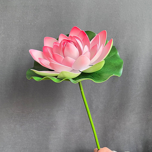 短杆跳舞荷花荷叶仿真花手持假花舞蹈表演道具水池景观造景装饰花