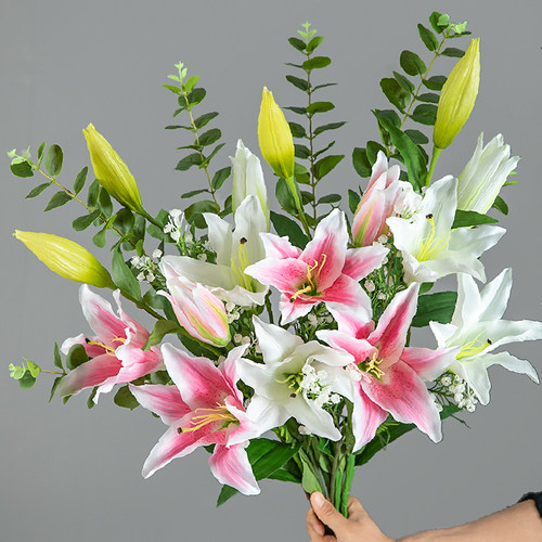 百合花仿真花餐桌客厅绢布高档