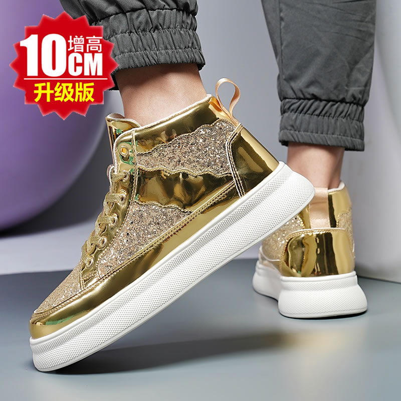 COS金色高帮板鞋男内增高10cm亮