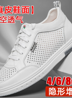 内增高夏季牛皮8CM透气网面6板鞋